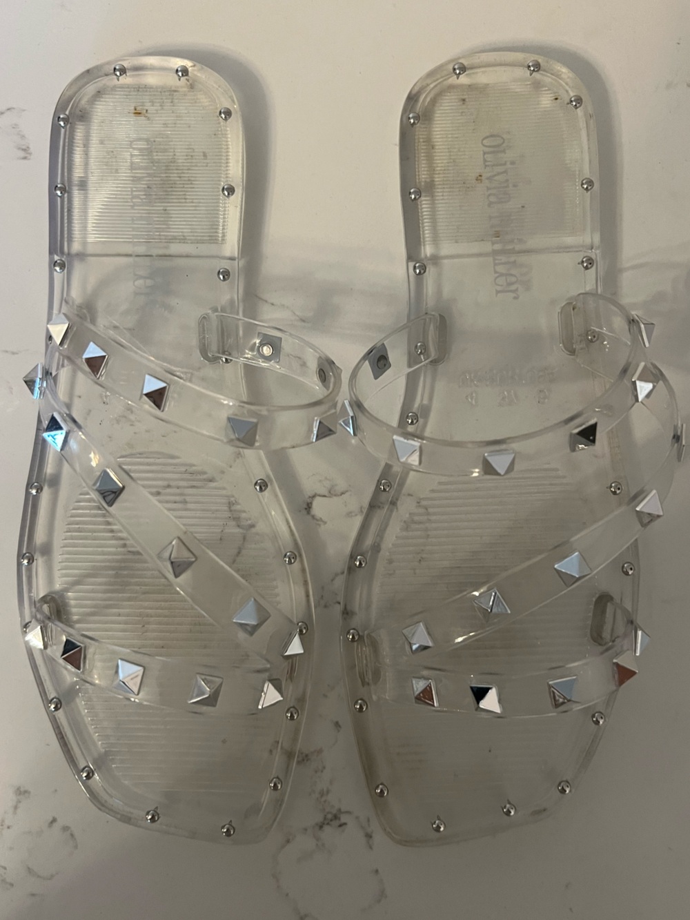 Olivia Miller Clear Slide Sandals with Silver Studs